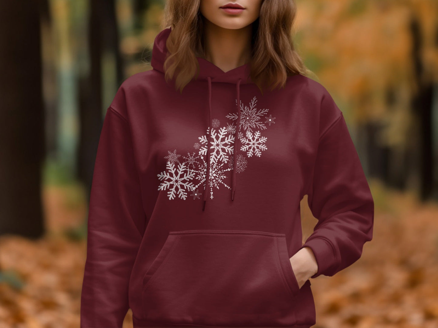Stylish Burgundy Hoodie with Elegant Snowflake Print
