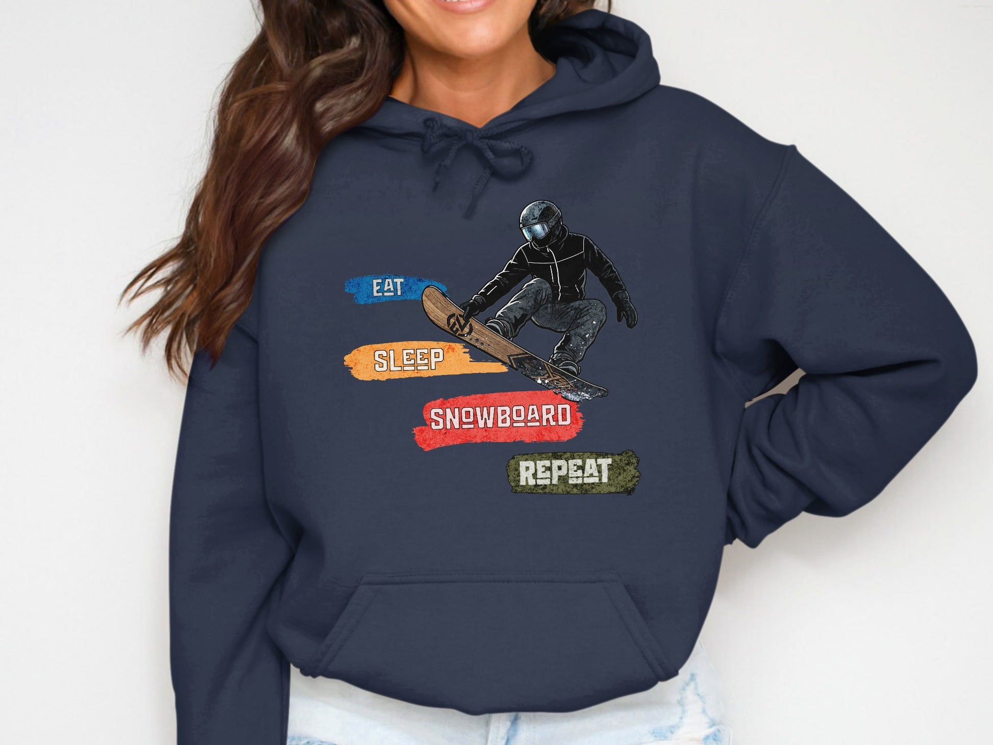Eat Sleep Snowboard Repeat Hoodie With Snowboarder