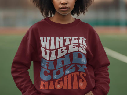 Winter Vibes Sweatshirt | Cozy Nights Unisex Crewneck