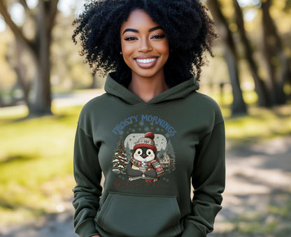 Frosty Mornings Hot Cocoa & Cheer Hoodie| Cozy Winter Hot Chocolate Christmas Penguin Sweatshirt