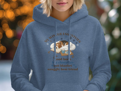 My Winter Essentials Hoodie with Cozy Dog and Books