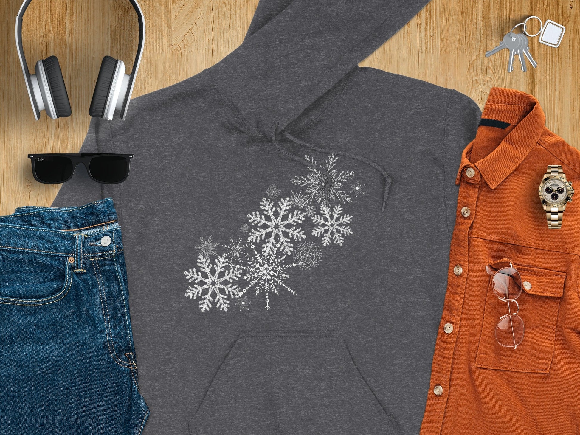 Snowflake Design on Charcoal Gray Hoodie Product