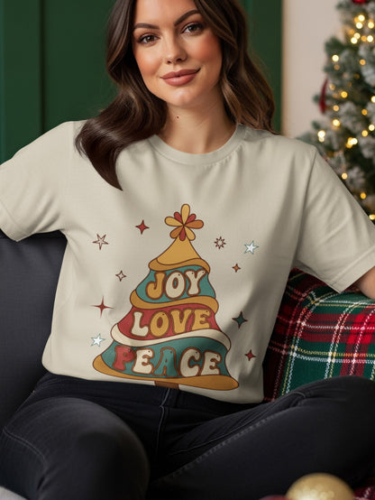 Retro Joy Love Peace Christmas Tree Sweatshirt: Groovy Vintage Holiday Sweater or Unisex Tee