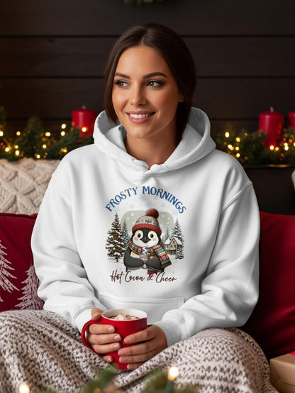 Frosty Mornings Hot Cocoa & Cheer Hoodie| Cozy Winter Hot Chocolate Christmas Penguin Sweatshirt