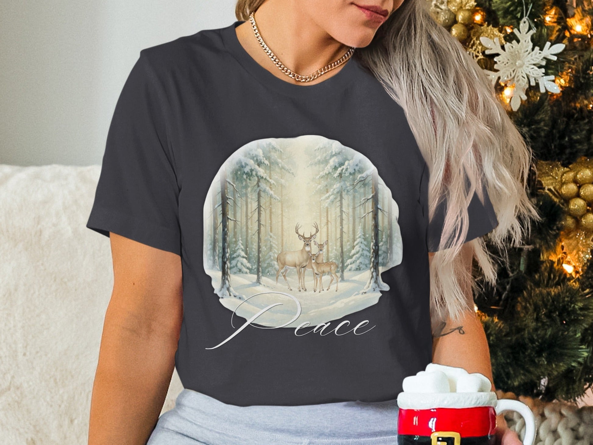 Winter Scene Peaceful Christmas Reindeer T-shirt