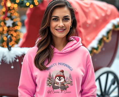 Frosty Mornings Hot Cocoa & Cheer Hoodie| Cozy Winter Hot Chocolate Christmas Penguin Sweatshirt