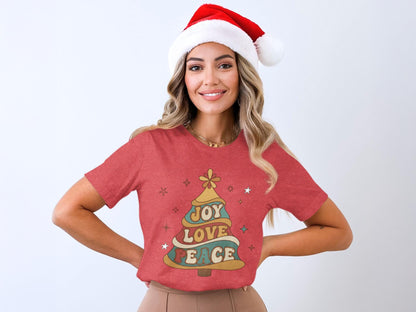 Retro Joy Love Peace Christmas Tree Sweatshirt: Groovy Vintage Holiday Sweater or Unisex Tee